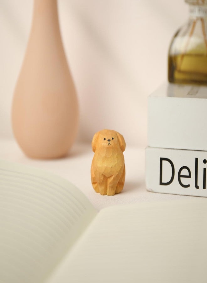 INF-STAR Cute Small Wood Golden Retriever Figurine,1.6'' Handmade Carved Golden Retriever Statue, Unique Dog Figure Collectibles Home Decor Gift for Dog Lover - Image 2